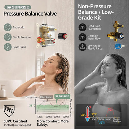 12 Inches Bathroom Luxury Rain Mixer Shower Combo Set Wall Mounted Rainfall Shower Head System Brushed Nickel Finish Shower Faucet Rough-In