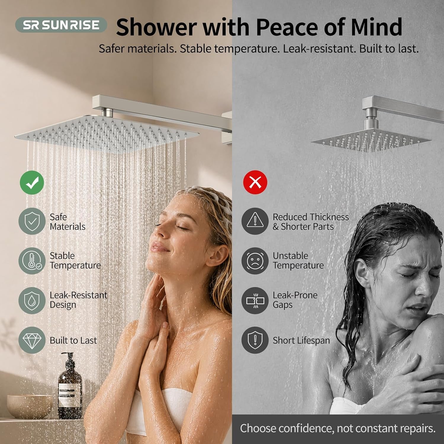 12 Inches Bathroom Luxury Rain Mixer Shower Combo Set Wall Mounted Rainfall Shower Head System Brushed Nickel Finish Shower Faucet Rough-In